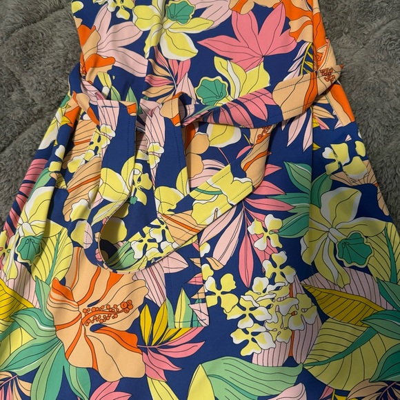 J. McLaughlin Medium Sleeveless Dolly Dress Blue/Multi Hibiscus Frond - Picture 5 of 6